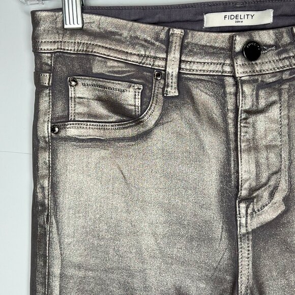 Fidelity Denim Womens Sola Mid Rise Skinny Ankle Jeans Gunmetal Foil size 30 - Picture 5 of 14